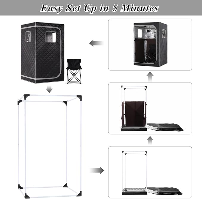 Smartmak Portable Infrared Sauna Box for Home with 660nm Red Light Therapy Lamp, Full Body Dry Sauna Tent, Personal Saunas with 6 Heaters, Heated Foot Pad, Foldable Chair for Body Recovery, BlackGrey