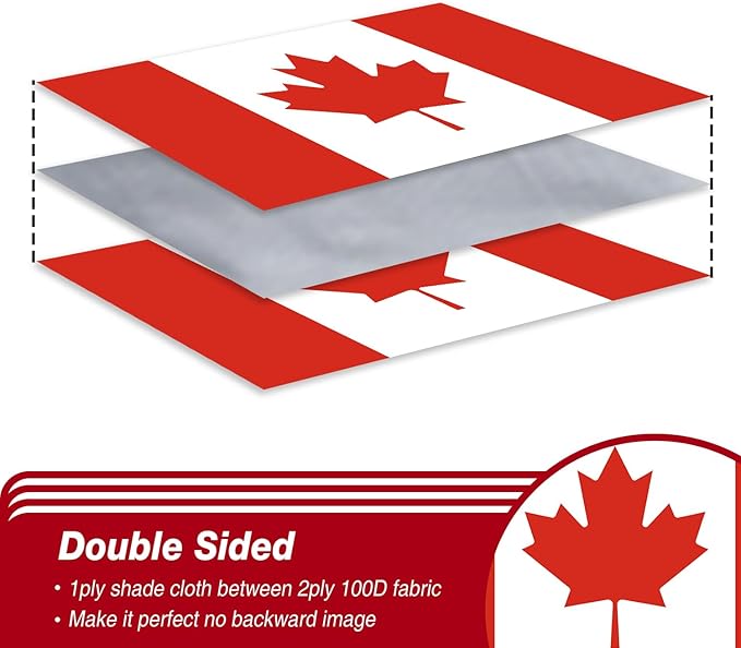 Canada Canadian Flag 3x5 ft Outdoor, Double Sided 3 Ply Heavy Duty National Flag for CA, 100% Quality Polyester Canadian Banner with Brass Grommets 4 Rows Stitches