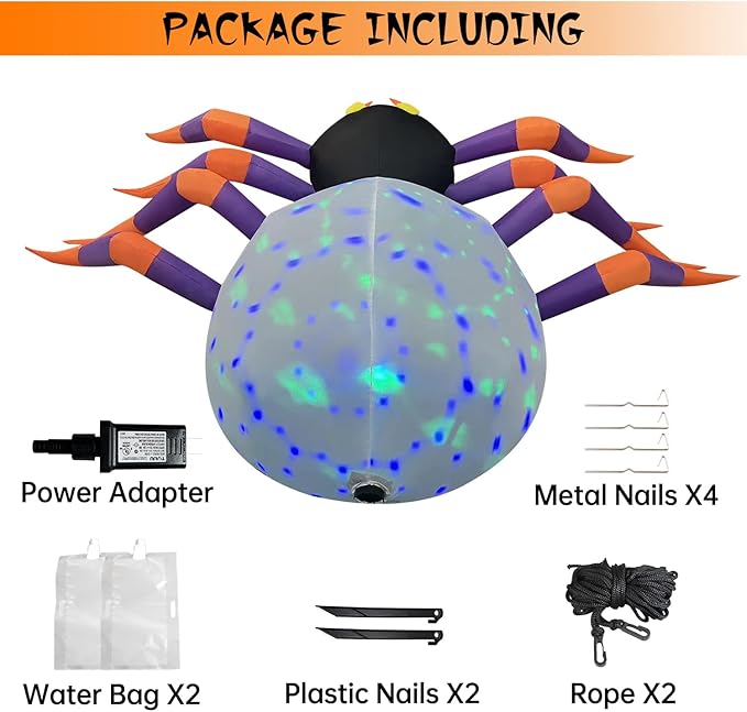 DomKom 8FT Halloween Inflatable Decorations Spider, Build-in Magic LED Lights Holiday Blow Up Yard Decoration for Halloween Holiday Party Outdoor,Garden Yard Lawn Decor