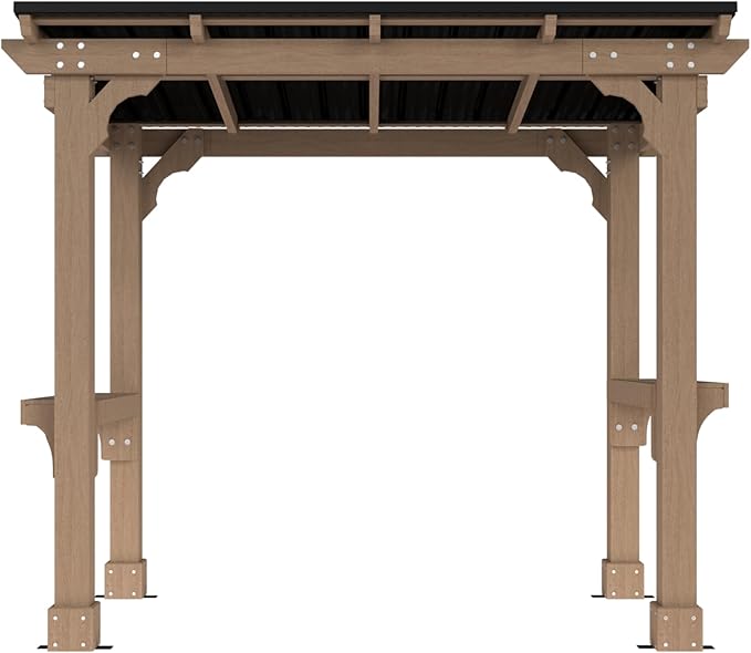 8 x 5 FT Wooden Grill Gazebo with Sloping Metal roof, 2 Full Size Grills, BBQ Canopy for Outdoor Patio, Lawn, Garden, Light Mocha Brown