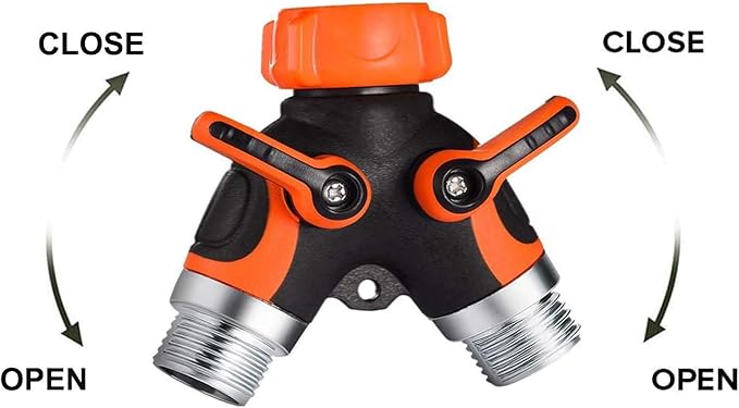 Y Hose Splitter 2 Way, 3/4” Garden Hose Connector with Comfortable Rubberized Grip for Outdoor Faucet, Sprinkler & Drip Irrigation Systems，Orange