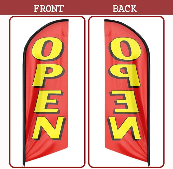 Open Flags for Business, 11FT Windless Flag With Aluminum Alloy Flagpole Kit, Stainless Steel Ground Stake, Portable Bag, Swooper Banner for Commercial Flags