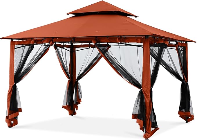 MASTERCANOPY Outdoor Garden Gazebo for Patios with Stable Steel Frame and Netting Walls (11x11,Rust Red)