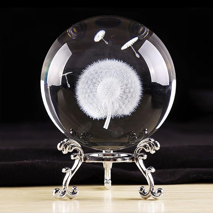 Crystal Ball Glass Globe Decor - Sphere with Stand & Gift Box, Clear Decorative Globe, 3D Crystal Ball for Home Decor, Fengshui Meditation, 2.3 inch/60mm