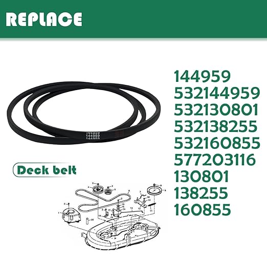 144959 1/2" x 95"Deck Belt 42 Inch fit for Craftsman AYP Husqvarna 144959 532144959, 144959D, 24690, 531300766, 21547027, 21547082, 21547188 DYT4000 LT3000, DLT3000 T2000 YTH180