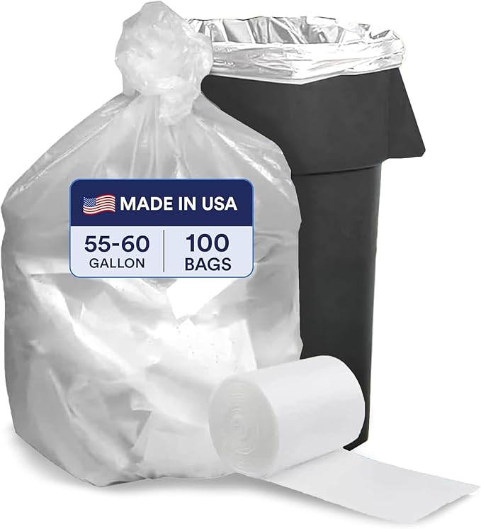 Plasticplace 55-60 Gallon Trash Bags, Heavy Duty Black Garbage Bags, 100 Count for Lawn, Yard, and Outdoor Waste Disposal, Ideal for Industrial Trash Cans, Contractors, and Home Improvement Projects