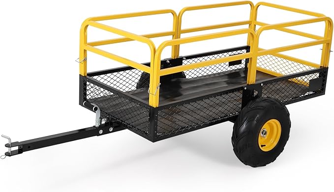 GarveeLife Lawn Mower Trailer ATV Dump Cart Tow Behind, 1600 Lb Utility Garden Cart, 22 Cu.Ft, Heavy Duty Steel Garden Utility Trailer with Removable Sides for Atvs, Utvs Lawn Garden Tractors