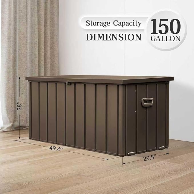 Domi 150-Gallon Outdoor Storage Box – Waterproof, Lockable Storage Cabinet for Patio Furniture, Garden Tools & Pool Supplies – Large Metal Storage for Cushions, Toys & More