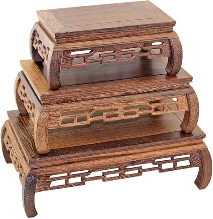 GOLDY&WENDY Rectangular Wooden Display Stand Solid Chicken Wing (Ji Chi) Wood Ornaments Base Flower Bonsai Pedestal Furniture Decoration