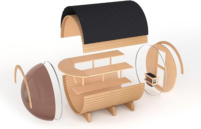 ZONEMEL Outdoor Barrel Steam Sauna with Panoramic View, Canadian Hemlock Wood Sauna for 4-6 Person, 6KW Heater, Rocks, 8mm Tempered Glass, Waterproof System, 220V