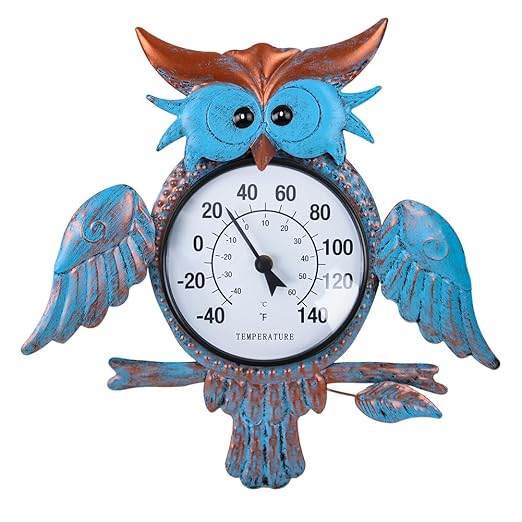 Indoor Outdoor Thermometer, Owl Wall-Mounted Thermometer Waterproof for Patio Garden Yard & Living Room, No Battery Needed