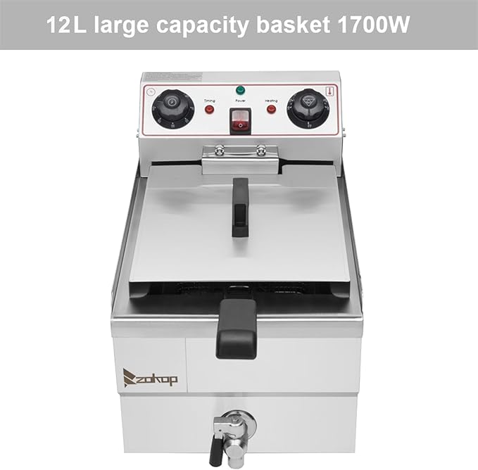 12.5QT/12L Electric Deep Fryer with Basket and Lid, 1700W Electric Fryer with Adjustable Temperature & Timer, Stainless Steel Countertop Oil Fryer for French Fries, Onion Rings, Donuts