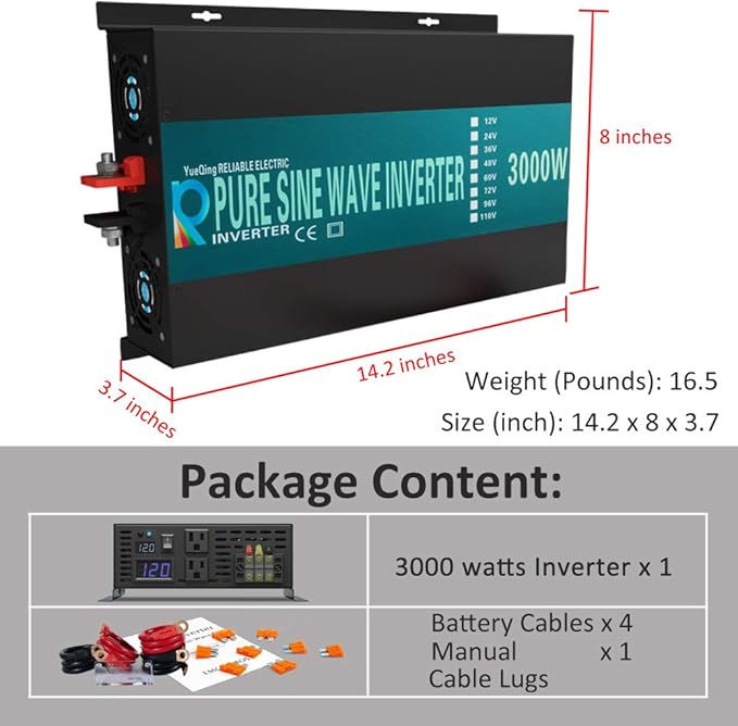 WZRELB RBP300012 3000W 12V 110~120V Pure Sine Wave Solar Power Inverter DC to AC System