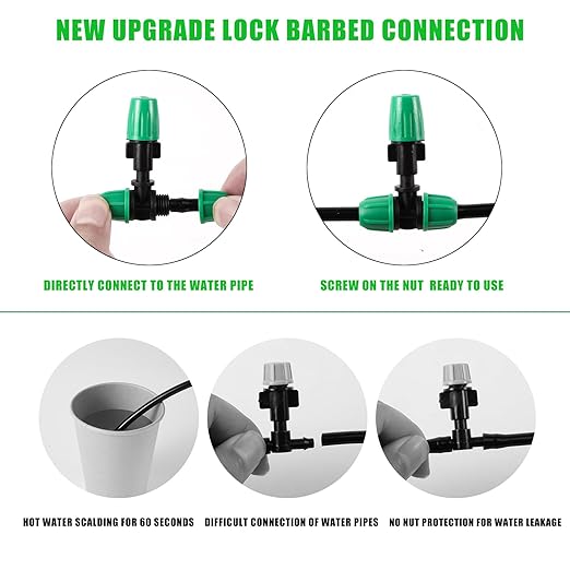 Leak-Proof Drip Irrigation Kit, Automatic Garden Watering System Lock Barbed Drip Irrigation System with 1/4 inch Irrigation Tubing for Greenhouse Raised Garden Bed,Lawn.(Drip Irrigation Kit)