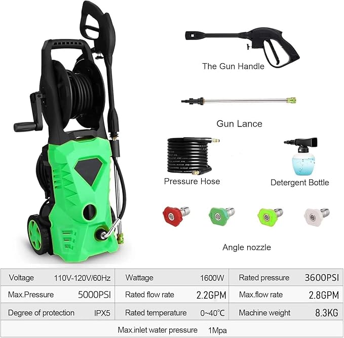 5000PSI Eectric Pressure Washer 2025 2.8GPM High Power Washer with 4 Pressure Nozzle and Soap Bottle for Home, Car Washing, Fence Cleaning, Patio (Light Green)