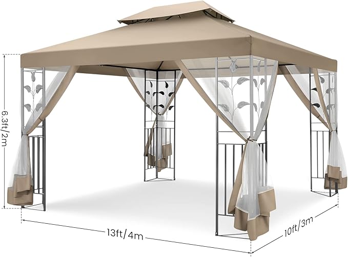 COBIZI 10x13 Gazebo with Improved Cold-Proof Nettings Winter Gazebos on Clearance Heavy Duty Gazebos Double Roof with Metal Frame Gazebo Tent for Patio, Deck (Frame Thickened
