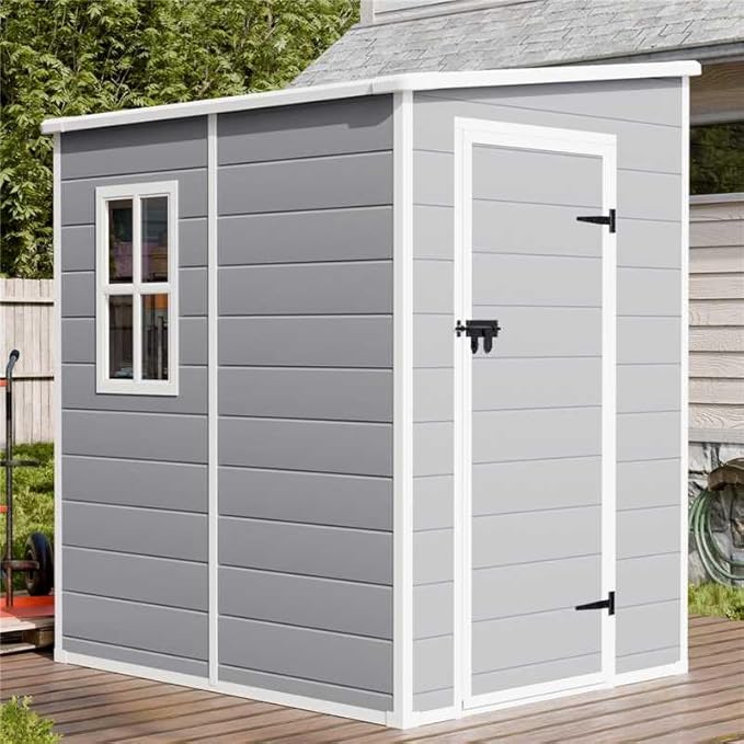 CDCASA 5x4 FT Resin Storage Shed, Waterproof Outdoor Shed with Floor & Window & Lockable Door Included, Outside Plastic Tool Sheds for Garden, Patio, Backyard, Lawn, Light Gray