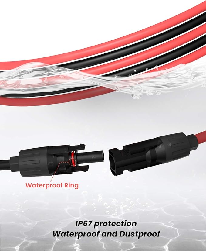 BougeRV 50 Feet 10AWG Solar Extension Cable with Female and Male Connector with Extra Pair of Connectors Solar Panel Adaptor Kit Tool (50FT Red + 50FT Black)