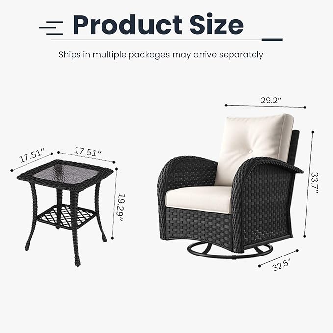 6 Pieces Patio Furniture Sets, Wicker Rattan High Back Outdoor Swivel Rocking Chairs Set with Side Table