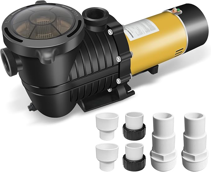 Pool Pump, PureBy 2.0HP 230v Energy Saving Two Speed In/Above Ground Pool Pump, 6840GPH Self-priming Swimming Pool Water Circulation Pumps with 1.25" & 1.5“ NPT Unions (2.0HP Two Speed 230V)