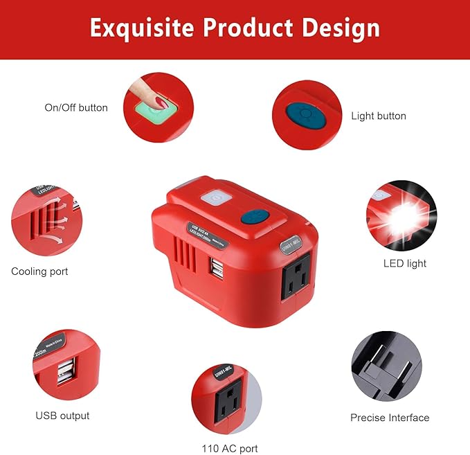 Power Inverter for Craftsman 20V Battery,150W Portable Power Supply Inverter DC 20V to AC 120V for Craftsman w/AC Outlet & LED Light (No Battery)