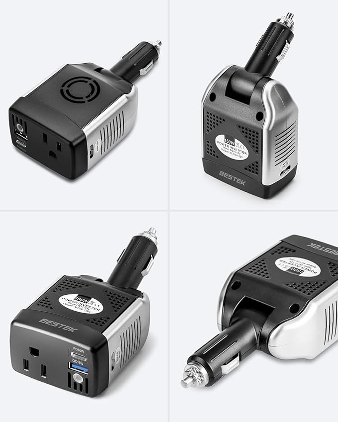 BESTEK 150W Power Inverter 12V to 110V Voltage Converter PD30W QC18W Car Charger Power Adapter with Charging Ports