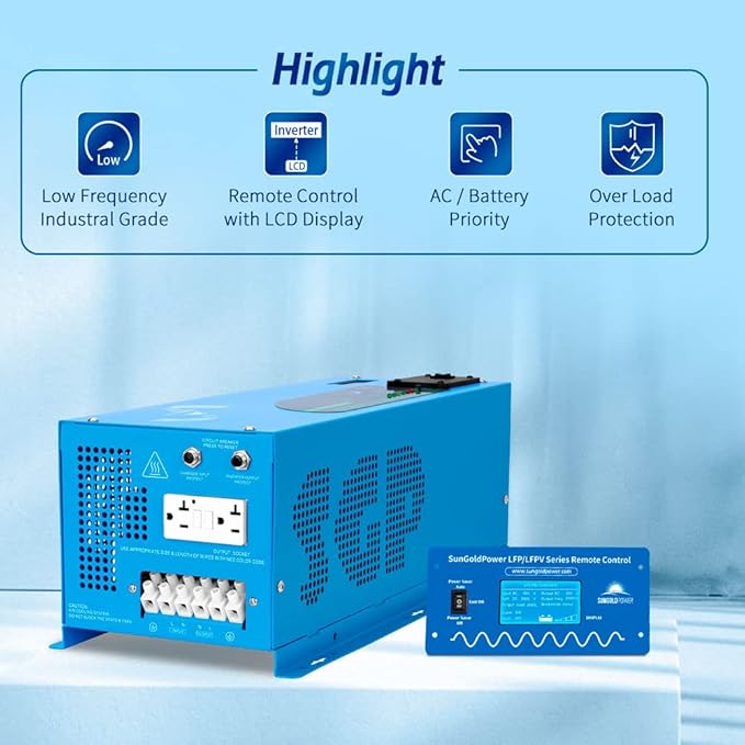 2000W DC 12V Peak 6000W Pure Sine Wave Inverter Charger Upgrade, AC 120V with 70A Battery AC Charger LCD Display Remote Control, Low Frequency Inverter, for RV, Camper, Home