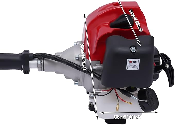 1.4kw 4-in-1 Gas Lawn Mower, 51.7cc 0.3gal Hand-held G-as L-AWN M-ower, 2-Stroke 9.84in Round Blade Diameter Gas Lawn Mower with Silencer, 6500rpm, Heat Dissipation Holes