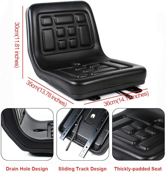 Universal Lawn Mower Seat, Tractor Seat with Back Rest Universal PU Leather Tractor Seat with A Drain Hole Water-Resistant & Adjustable Rails For Loader, Tractor, Loader Excavator
