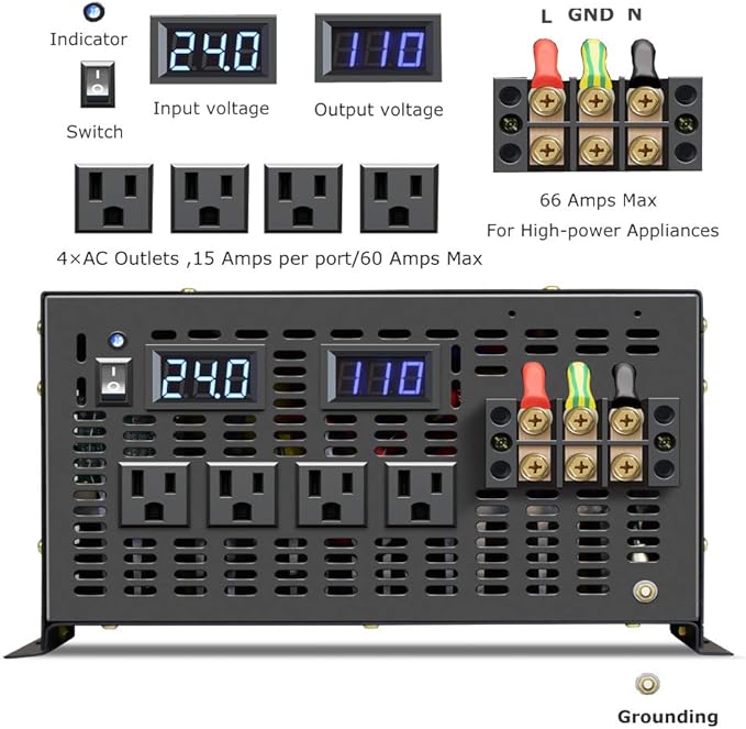 WZRELB 8000W 36V 120V Pure Sine Wave Power Inverter with 2 AC Outlets,Bipolar High-Frequency Inverter