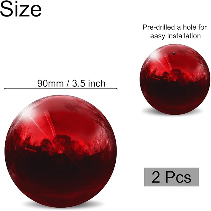 uxcell 2 Pcs Gazing Globe Decor Ball 3.5 Inch 90mm Reflective Garden Sphere Hollow Ball, Seamless Stainless Steel Gazing Ball, Smooth Mirror Globe for Garden Home Decor, Ruby Red