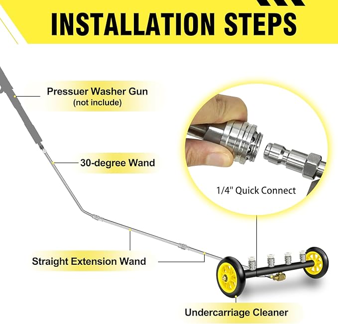 RAYNEL 16'' Pressure Washer Undercarriage Cleaner and Water Broom Attachment with 3 Pcs Extension Wands and 8 Nozzles - 4000PSI, 1/4'' Connector - for Electric and Gas Power Washers