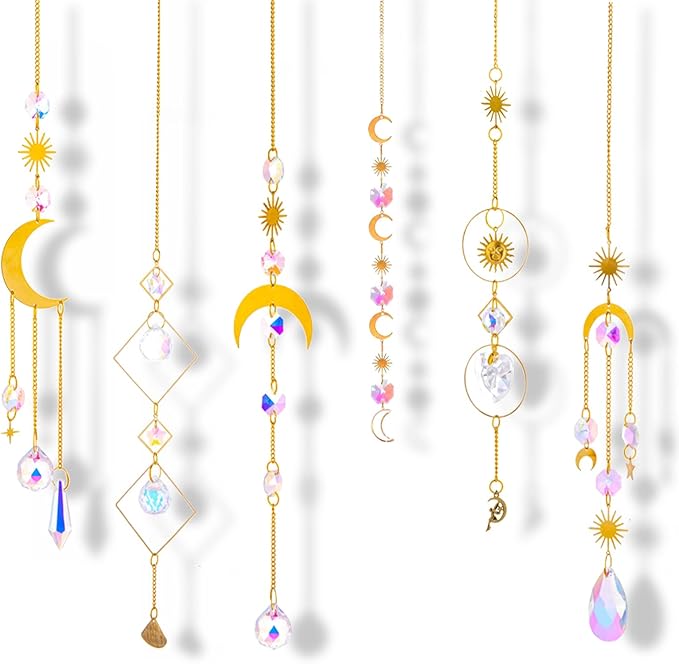 6 Pieces Colorful Suncatcher Crystal Balls with Prism Rainbow Maker, Sun Catcher Ornament with Chain for Window Home Garden Decor, Christmas Wedding Party Decoration.