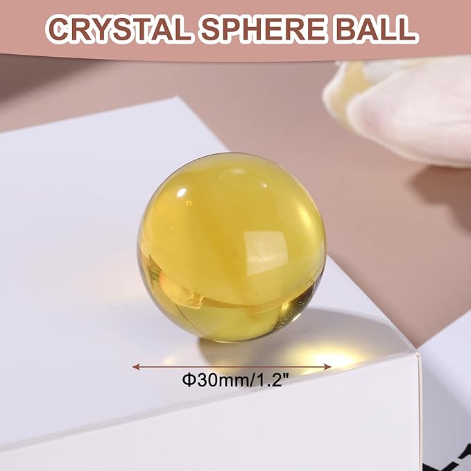 uxcell 30mm/1.2" Crystal Sphere Ball Glass Solid Decorative Sphere Crystal Ball Prop Ornament for Feng Shui Divination Fortune Telling Tabletop Fountain Decoration, Gold Yellow