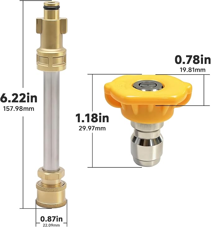 Pressure Washer Adapter with 1/4" Quick Connect and 5 Nozzles, 6" Metal Adapter Replacement Compatible with Ryobi, Dewalt, Husky, Portland and Harbor Freight, 3000 PSI