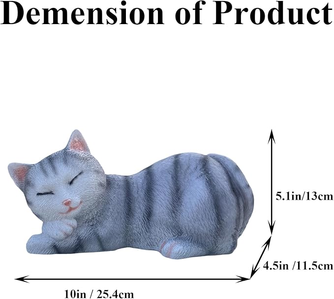 Cat Statue Outdoor Garden Decor, Cat Statues & Figurine Garden Statues Outdoor Clearance for Patio, Lawn Decoration, 6" Grey Sleeping Tabby Statue for Indoor Table Accessory, Gift for Mom