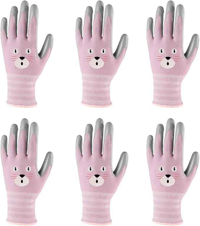 ANDANDA Kids Gardening Gloves, Nitrile Coated Children Yard Work Gloves with Grip, Suitable for Toddlers, Children, Girl, Boy