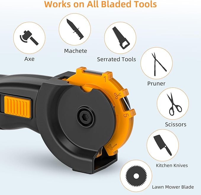 Garden Tools Knife Sharpener, All in 1 Sharpens Lawn Mower Blades, Axes, Pruner, Hedge Shears, Hunting Gear, Machete, Repairs & Hones Edges, Durable & Easy to Use
