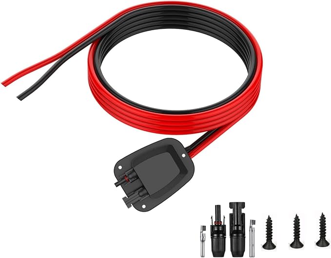 Solar Double Cable Entry Gland Installed Solar Panel Extension Cable- 10AWG Solar Cable Solar Panel Cable 20Ft with Solar Connectors for RV, Campervan, Solar Project Campervan,