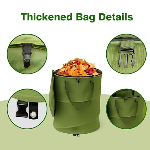 Collapsible Pop Up Trash Can, Outdoor Recycling Bin 13.8x15.8 in, 600D Oxford Cloth Yard Waste Bags, Camping Trash Can With Clip and Zip Lid (1Pcs-Green 10 Gallons)