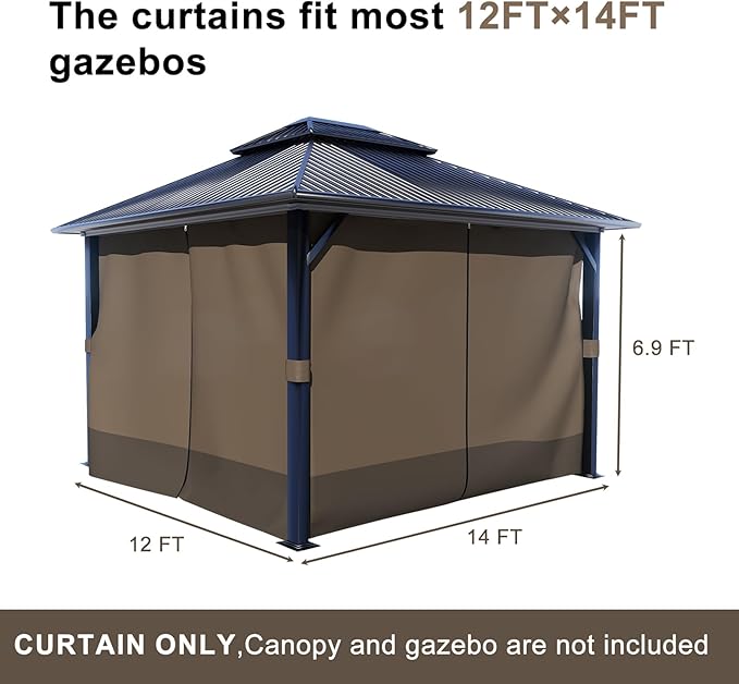 BPS 12' x 14' Gazebo Curtain Privacy 4-Panel Sidewall Outdoor Replacement Shade (Only Curtain)