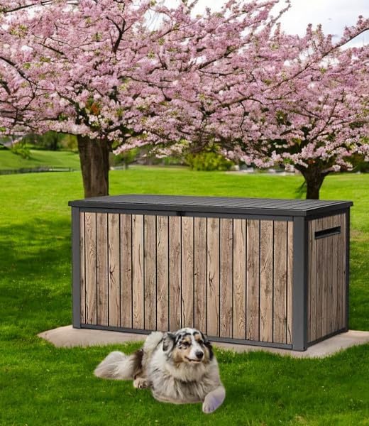 Outdoor Storage Deck Box, 170 Capacity, 27.7L x 57W x 29H inches (Ash Wood Brown)