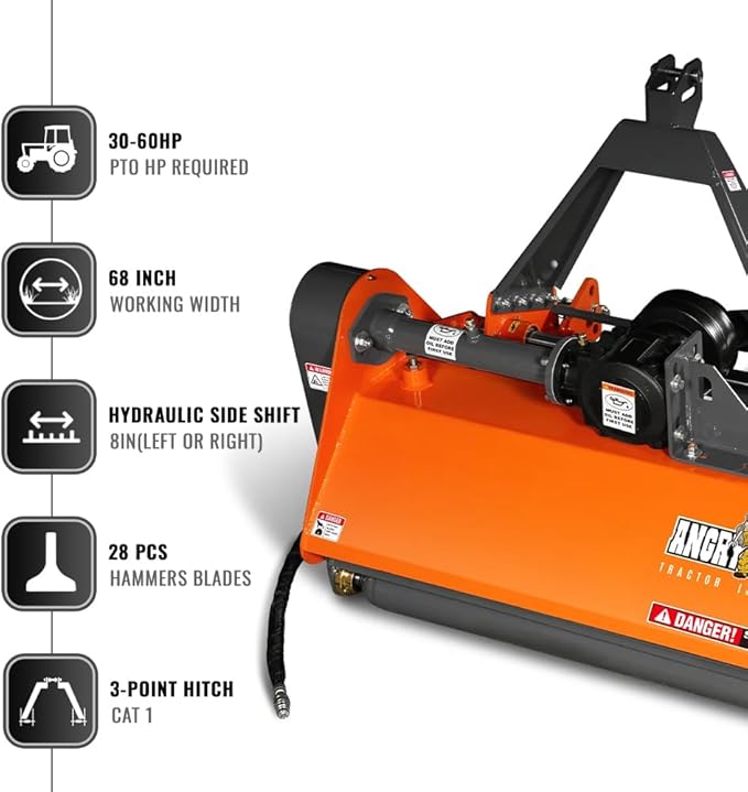 68'' PTO Flail Mower with Hydraulic Side Shift 3 Point 30-60hp, NAM68H