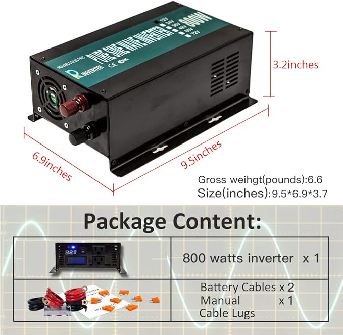 WZRELB 800W 12V 120V Pure Sine Wave Power Inverter DC to AC System Car Inverter