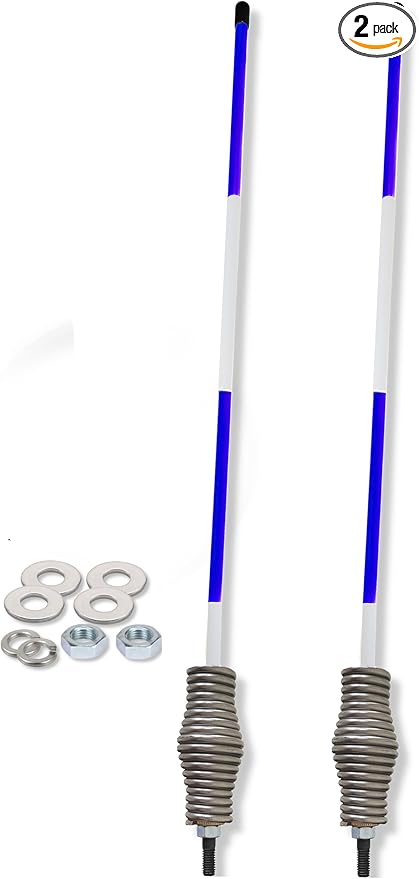 Snow Plow Marker, Trailer Sight Rod, Reflective, Fiberglass, 37 Inch, Stud Mount, Stainless Steel Spring (Blue) (FF37STUD)