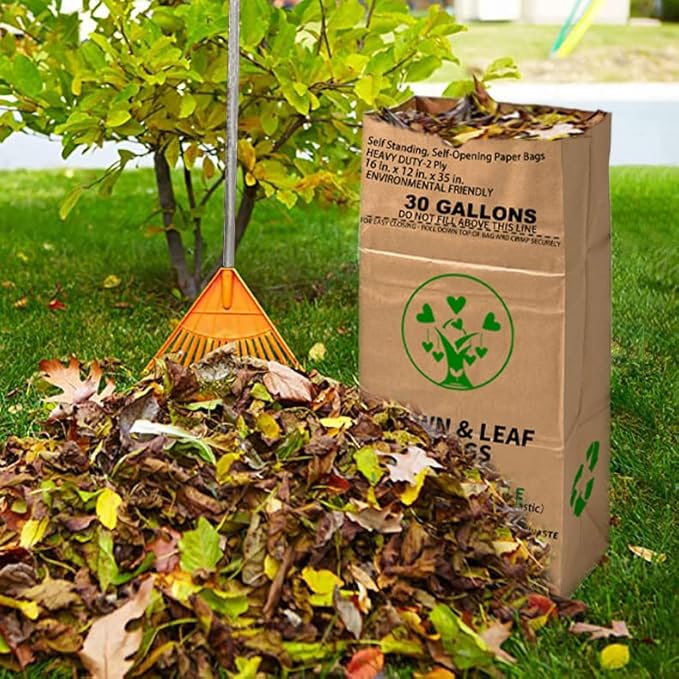 30 Gallon Heavy Duty Brown Paper Lawn Leaf Bags with Leaf Collector Leaf Loader 2-Ply Heavy Duty Large Kraft Paper Bags (10 Count) | Tear Resistant Yard Waste Bag for Home and Garden