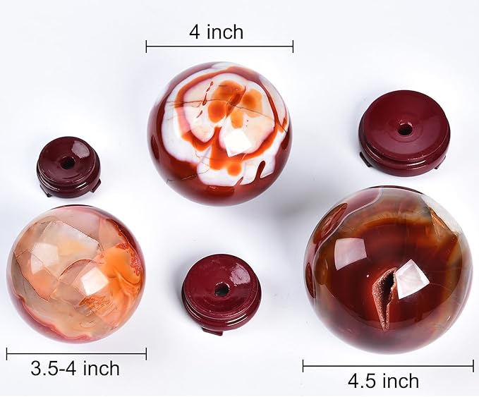 JIC Gem Large Red Agate Crystal Ball 4 inch(100mm) Round Healing Crystals Decorative Sphere with Wooden Stand Meditation Witchcraft Home Decor