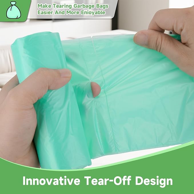 2 Gallon Mini Green Trash Bag - Small Garbage Bags For Bathroom Can 100 Count 7.5 Liter Unscented Compostable Biodegradable Tiny Little Waste Basket Liners Kitchen Car Office Strong Thick Heihaily