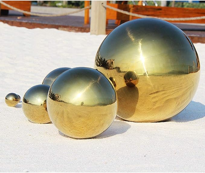 6 inch Diameter Gold Golden Gazing Ball,Gold Golden Stainless Steel Polished Reflective Smooth Garden Sphere Globe Mirror,Colorful and Shiny Addition to Any Garden or Home