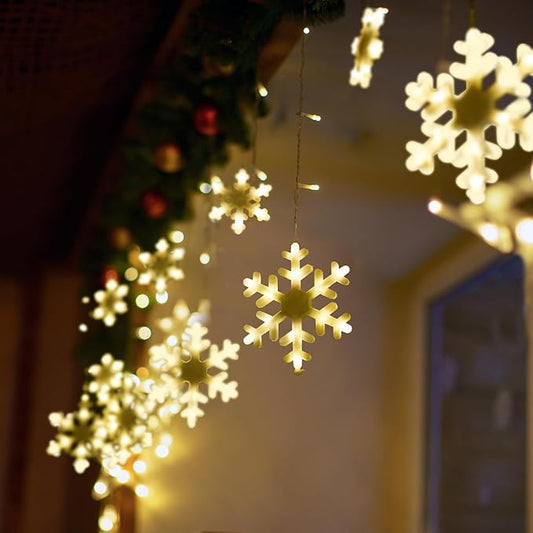 Christmas Snowflake Lights, 16.73ft Outdoor Led Snowflake Icicle Christmas Lights with 20 Drops, Waterproof Snowflake Lights Emit Warm White Lighting for Eaves, Window, Curtain Xmas Decorate